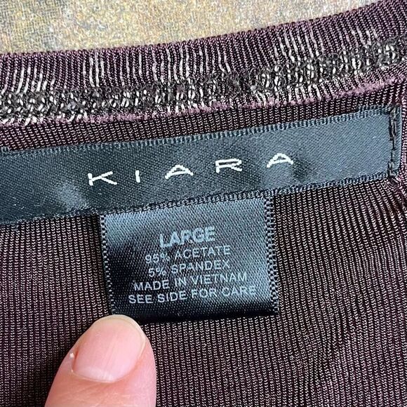 Kiara Floral Stretchy Brown Tan V-Neck Travel Blouse Large - Picture 8 of 10